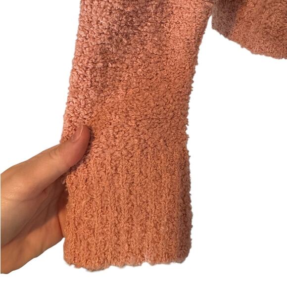 Free People Finders Keepers V Neck Boucle Sweater Blush Pink Medium Cozy Warm - Picture 6 of 9